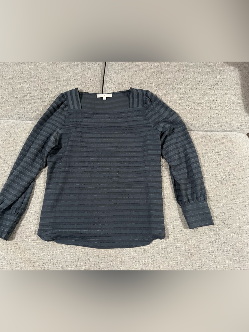 LOFT Navy Textured Stripe Crewneck Blouse